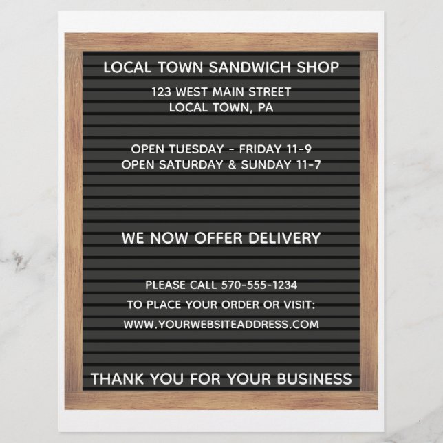 Volante de menú de dos caras de restaurante en est (Frente)