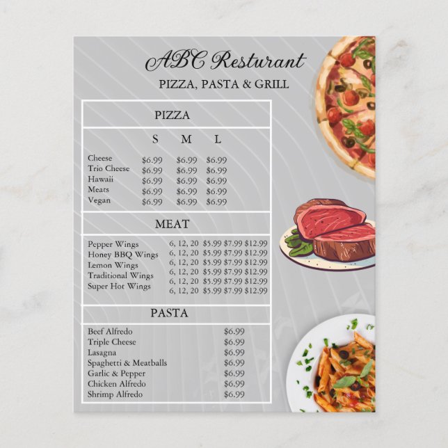 Volante de Menú de Restaurante | Diseño Imprimible (Frente)