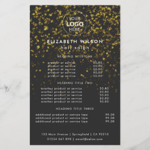 Volante de menú de servicios de salón de oro brill