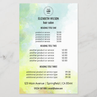 Volante de menú de servicios de salón de peluquerí