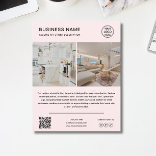 Volante de Negocios Rosa Código QR Foto Logo Minim