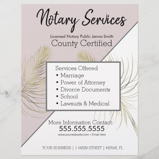 Volante de Negocios Rosa Oro de Servicios Notarial (Frente)