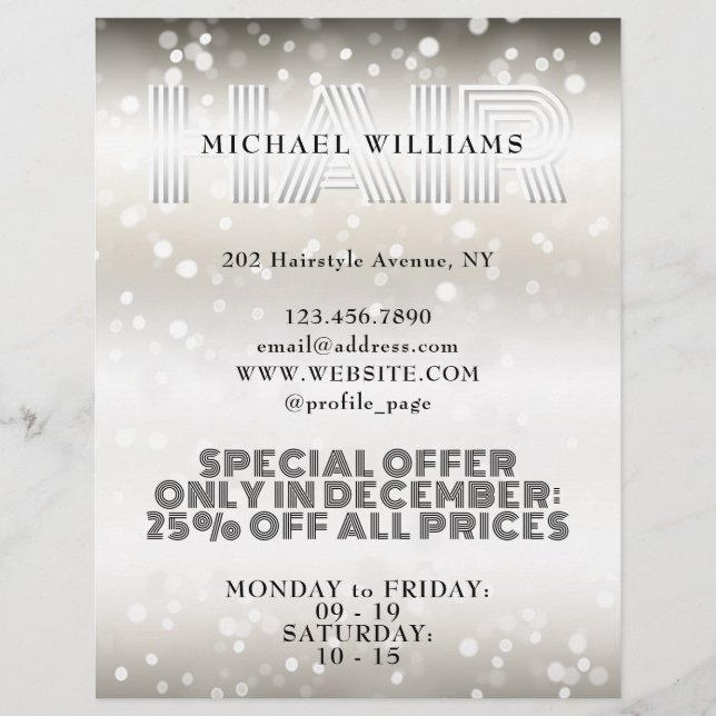 Volante de peluquería purpurinoso brillante (Frente)