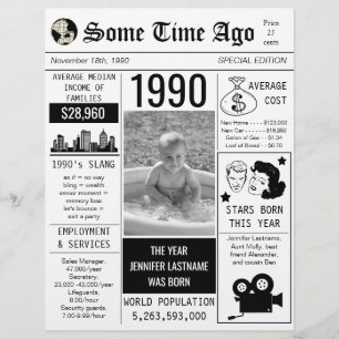 Volante de periódico de cumpleaños de 1990