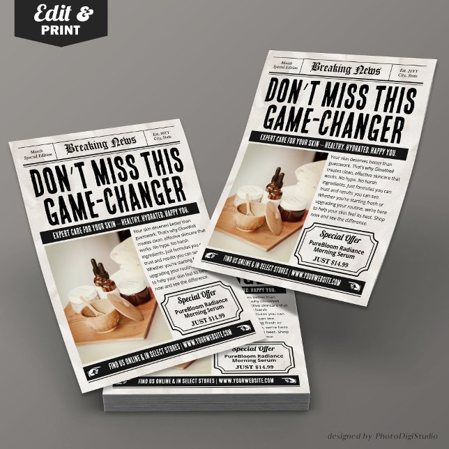 Volante de productos de periódicos | Anuncios retr (Newspaper Product Flyer | Retro Small Business Ads)