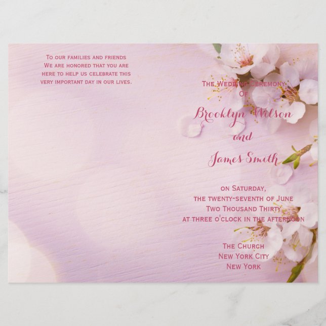 Volante de programas de bodas con flores de cerezo (Anverso)