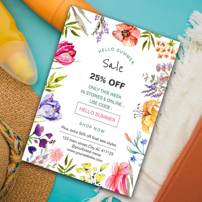 Volante de promoción de la venta de verano con flo ( spring and summer sale promotion marketing flyer. #springflyer #brightcolor #springbloom #summer )