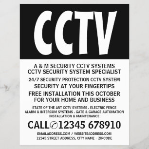 Volante de publicidad de seguridad de CCTV en negr