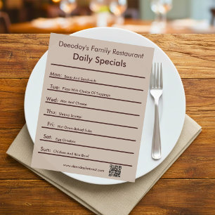 Volante de restaurante de ofertas diarias con códi