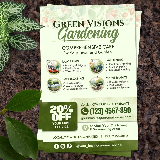 Volante de servicios de jardinería - arte acuarela (Subido por el creador)