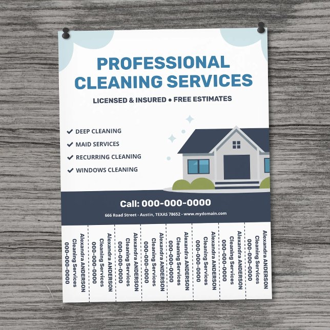 Volante de Servicios de Limpieza con Pestañas Desg (Cleaning Services Flyer with Tear-Off Tabs)