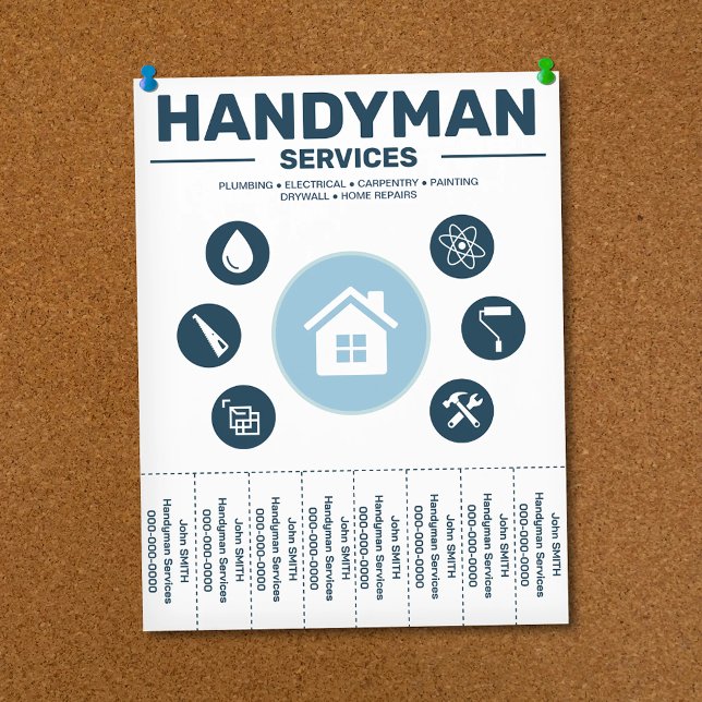Volante de Servicios de Mano de Obra con Pestañas  (Handyman Services Tear Off Strips Flyer)