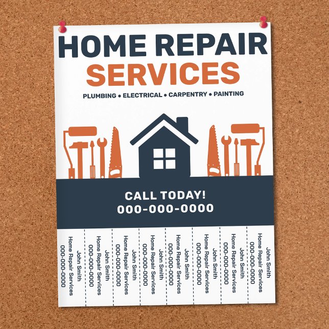 Volante de Servicios de Reparación del Hogar con T (Home Repair Services Tear Off Strips Flyer)