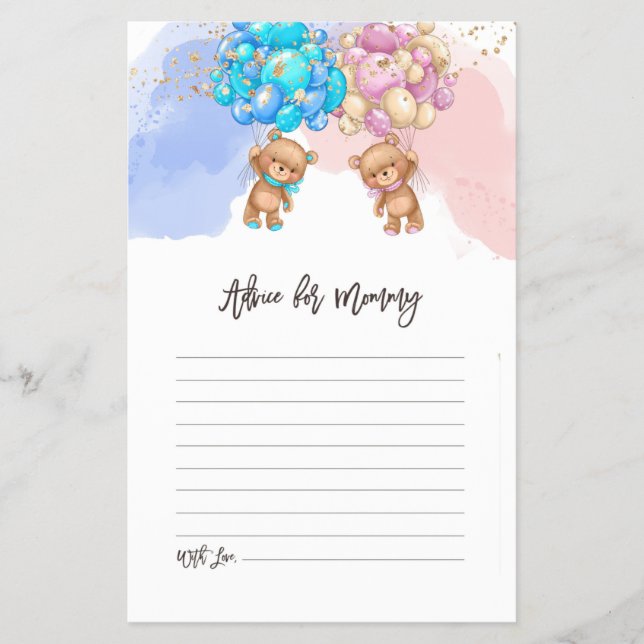 Volante de tarjetas de consejo Baby Shower Bear Ba (Frente)