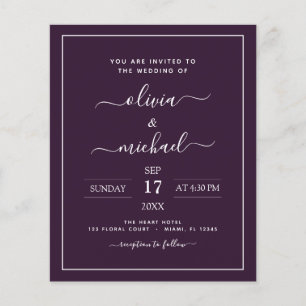 Volante de tipografía moderna Boda de ciruelas púr