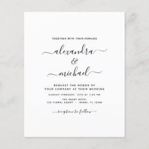 Volante de tipografía moderna de Boda blanco negro