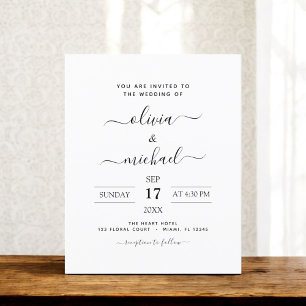 Volante de tipografía moderna de Boda blanco negro