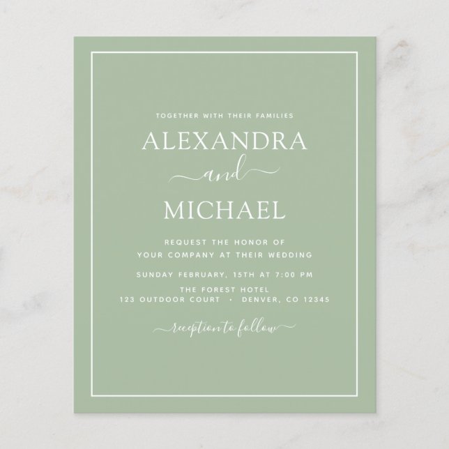 Volante de tipografía moderna para boda verde esme (Frente)