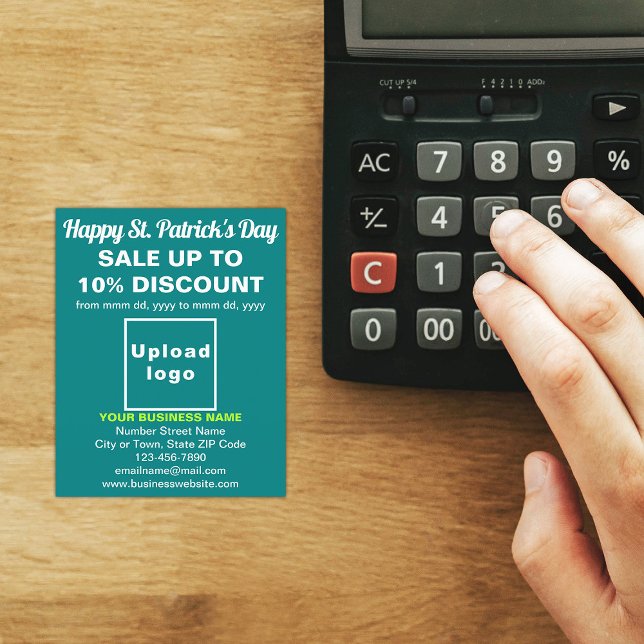 Volante de ventas de negocios del Día de San Patri (Teal green St. Patrick's Day business sale flyer)