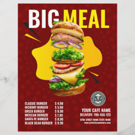 Volante de visualización del menú de hamburguesas 