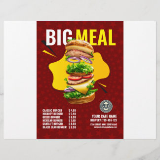 Volante de visualización del menú de hamburguesas 