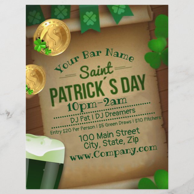Volante del Fiesta del evento St Patrick's Day Bar (Frente)