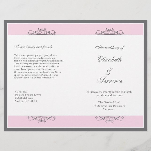 Volante del programa de boda decorativa moderna (Anverso)