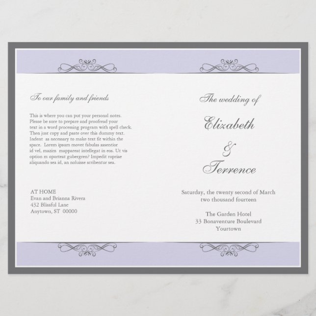 Volante del programa de boda decorativa moderna (Anverso)