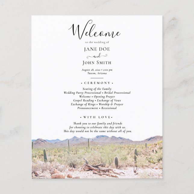 Volante del programa de bodas del desierto de Ariz (Frente)