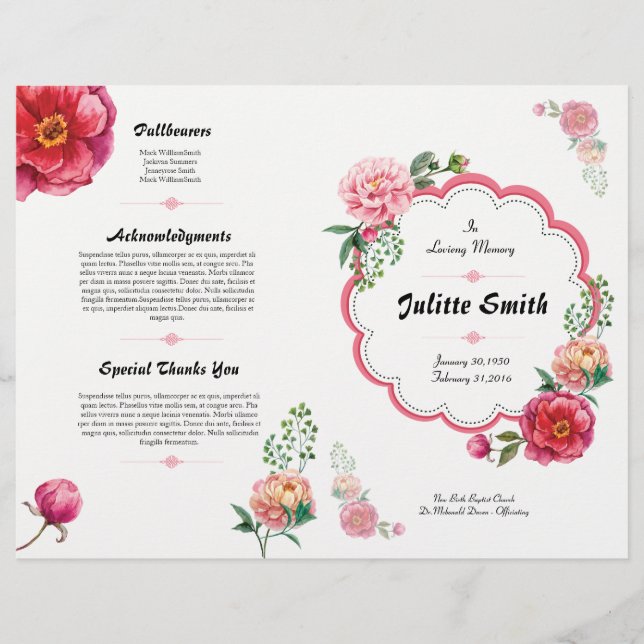 Volante del programa de funerales florales (Anverso)