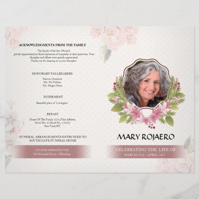 Volante del Programa de Orden Funeral de Servicio (Anverso)