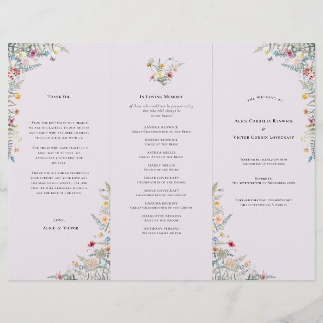 Volante del programa simple de casamiento de flore (Anverso)