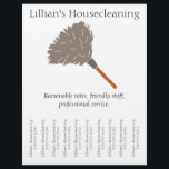 Volante del servicio de limpieza doméstica, tiras<br><div class="desc">Infórmese sobre su negocio de limpieza o servicio de mucama con estos llamativos volantes. Incluyen un ilustracion de un polvo clásico de plumas, su nombre de negocio, una breve descripción y tiras de desgarro con su número de teléfono. Son perfectas para colgar en el tablero de anuncios de su cafetería...</div>