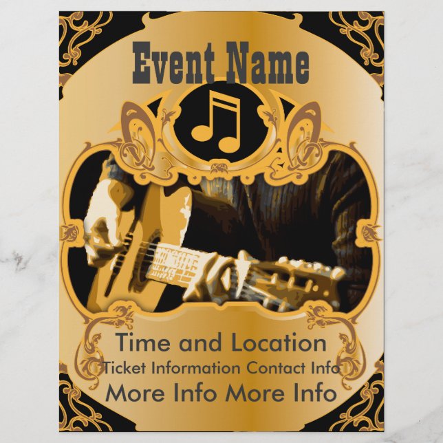 Volante dorado vintage de evento de música (Frente)