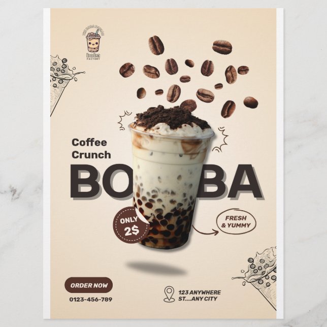 Volante Editable de Café de Boba Tea, Menú de Pequ (Frente)
