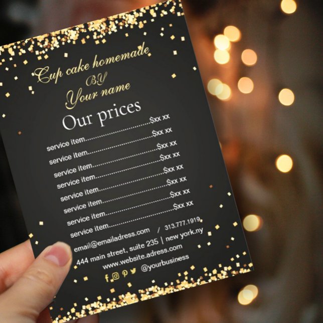 Volante elegante Sparkles Black Gold Price List (#blackgoldflyer #sparklesflyer #blackfriday #holiday #Christmas #opening #makeupartist #sale #shiny)