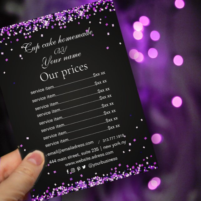 Volante elegante Sparkles Black Púrple Price List (#blackpurplflyer #sparklesflyer #blackfriday #holiday #Christmas #opening #makeupartist #sale #shiny)