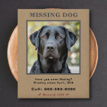 Volante fotográfico del Personalizado Mascota desa<br><div class="desc">Un volante para un mascota desaparecido (perro, gato, conejo y cualquier animal) con fondo marrón kraft, textos de personalizable y un texto de recompensa en rojo que puedes borrar, si no necesitas. No olvide subir una foto clara y reciente de su mascota, mostrando sus características únicas para ayudar a identificarse....</div>