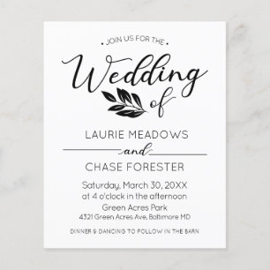 Volante mínimo de invitación a matrimonio presupue