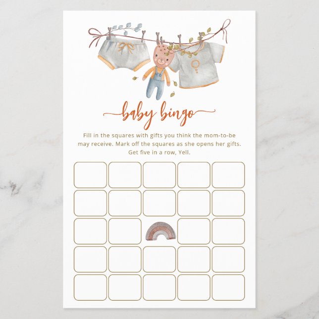 Volante mínimo de juego de bingo de Boho Baby Show (Frente)