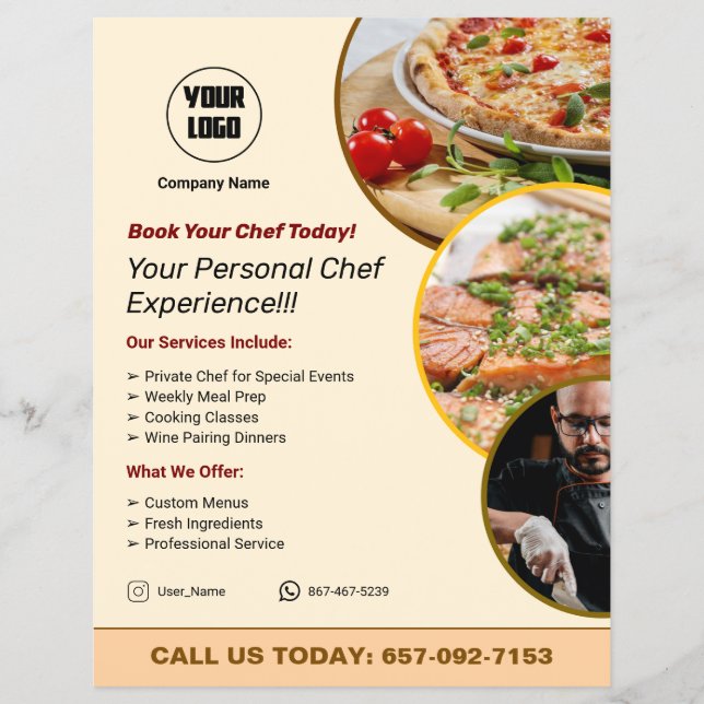 Volante Personalizado de Servicios de Chef Privado (Frente)