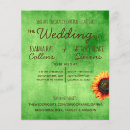 Volante postal de invitación a la boda del girasol