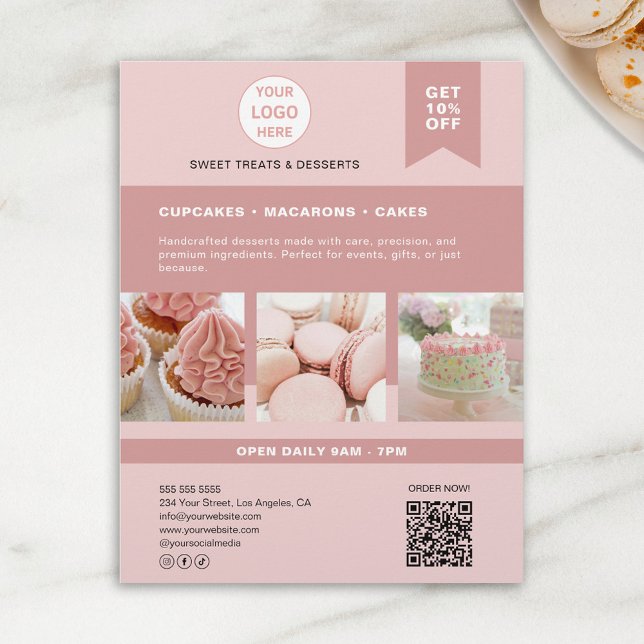 Volante Rosa de Logotipo Personalizado de Panaderí (Bakery Custom Logo Pink Flyer)