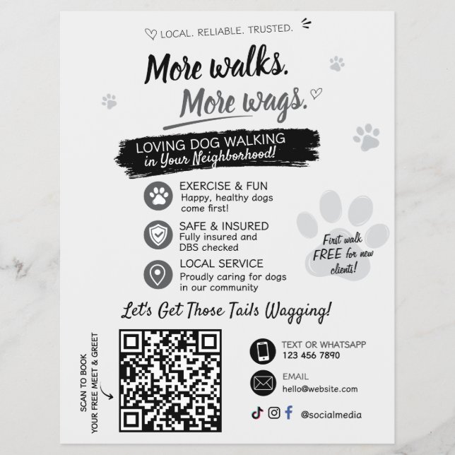 Volantes de código QR para negocios de paseo de pe (Frente)