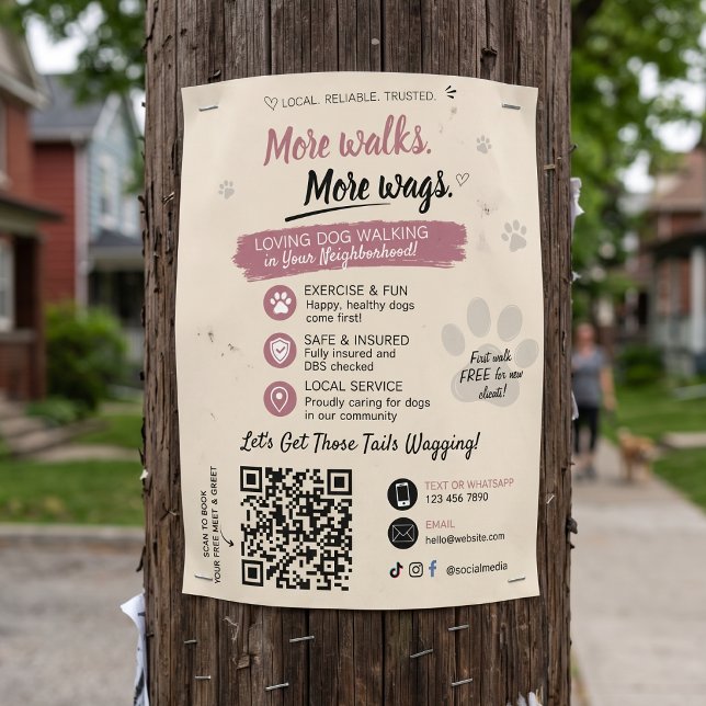 Volantes de código QR para negocios de paseo de pe (Dog Walking Pet Sitting Business Flyers )