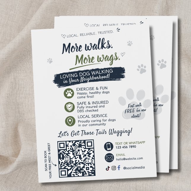 Volantes de código QR para negocios de paseo de pe (Dog Walking Business Flyers QR Code)