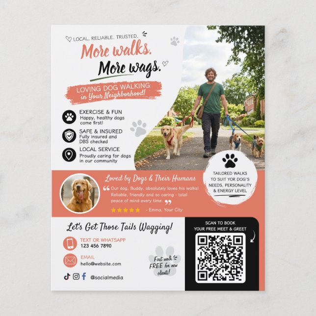 Volantes de código QR para negocios de paseo de pe (Frente)