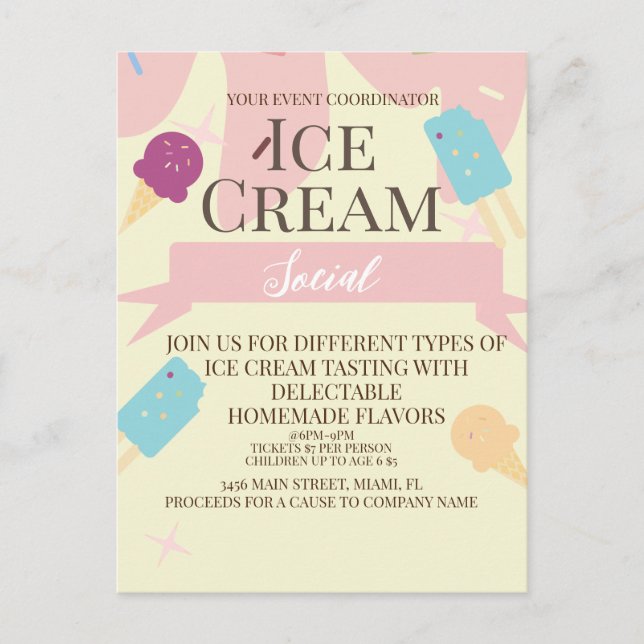 Volantes de Invitación Social de Cono de Helado Am (Anverso)