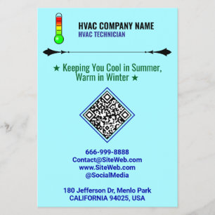 Volantes profesionales de HVAC (código QR, logotip