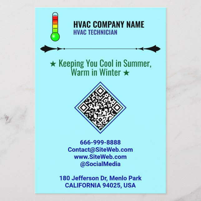 Volantes profesionales de HVAC (código QR, logotip (Frente)